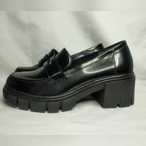 Me Too Black Patent Faux Leather Chunky Goth Emo Blaze Penny Loafers 7M